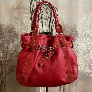 Large Red APC Leather Suede Bag Silver Tone Hardware